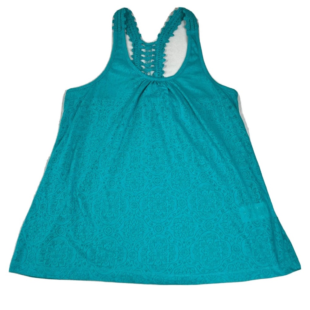 L.E.I. Racerback Tank Top Women's L Blue Juniors Lace Crochet Burnout Floral NEW